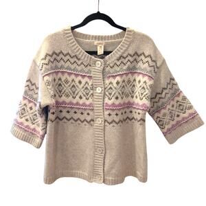 Sundance Angora Wool Blend Fair Isle Cardigan Sweater Short Sleeve Button M